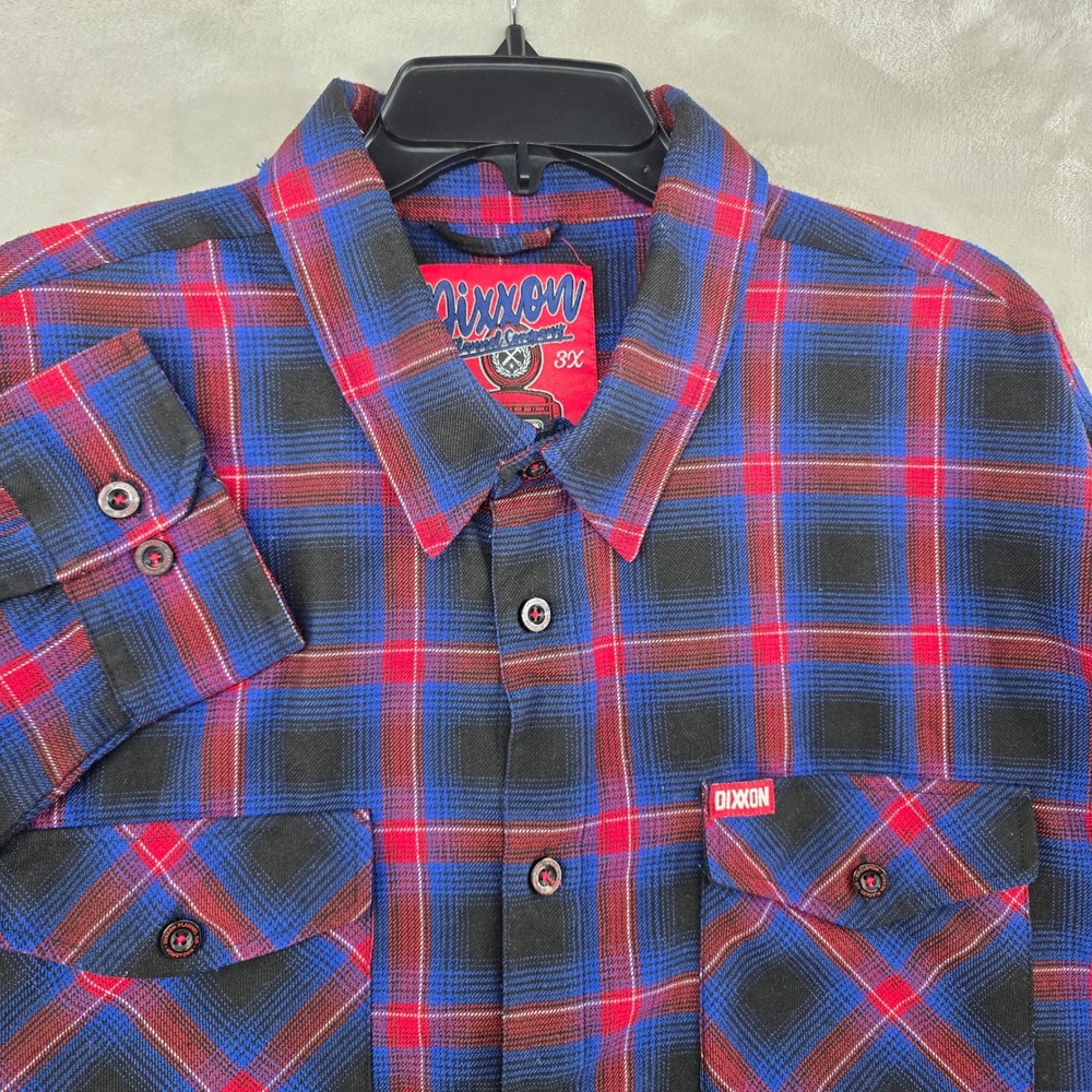 Dixxon Flannel Co Hometown Men 3X Blue Red Plaid Button‎ Up Shirt Long Sleeve
